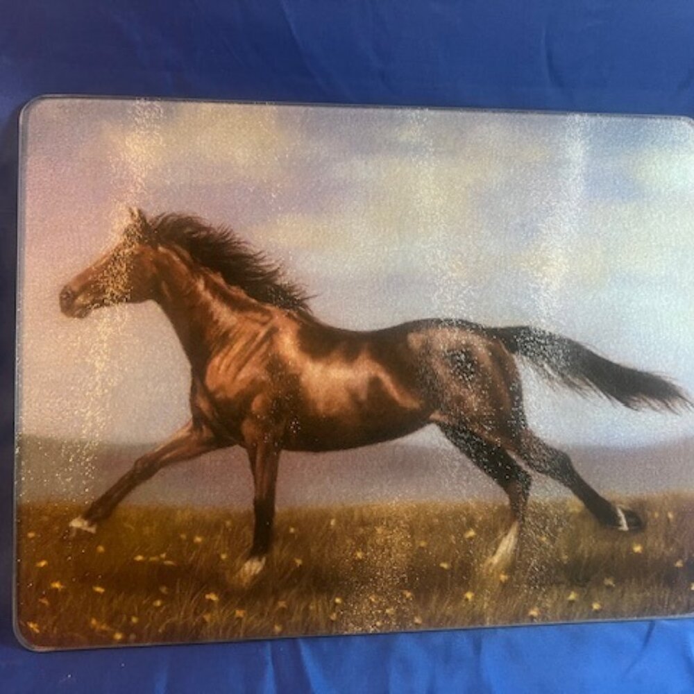 Horse Scene Cutting Board 16" wide x 12" tall Tempered Glass Wall Decor 788-D